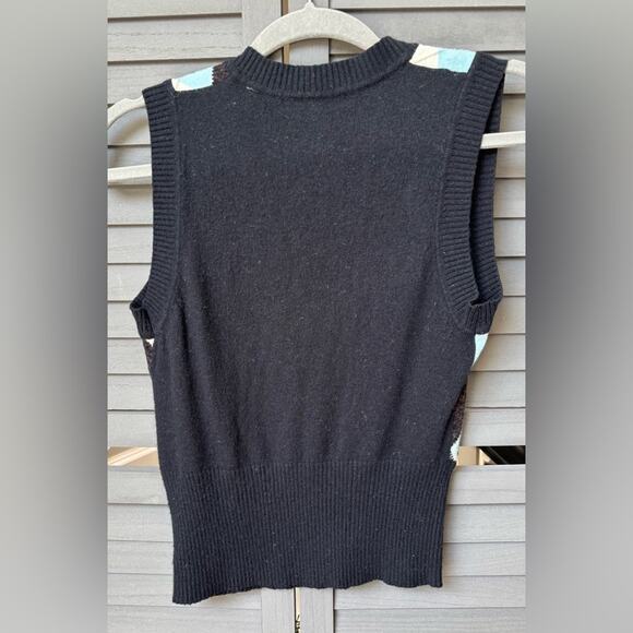 BCBGMaxAzria Cropped Fitted Angora and Wool V-neck Argyle Knit Sweater Vest Sz L - Picture 3 of 9